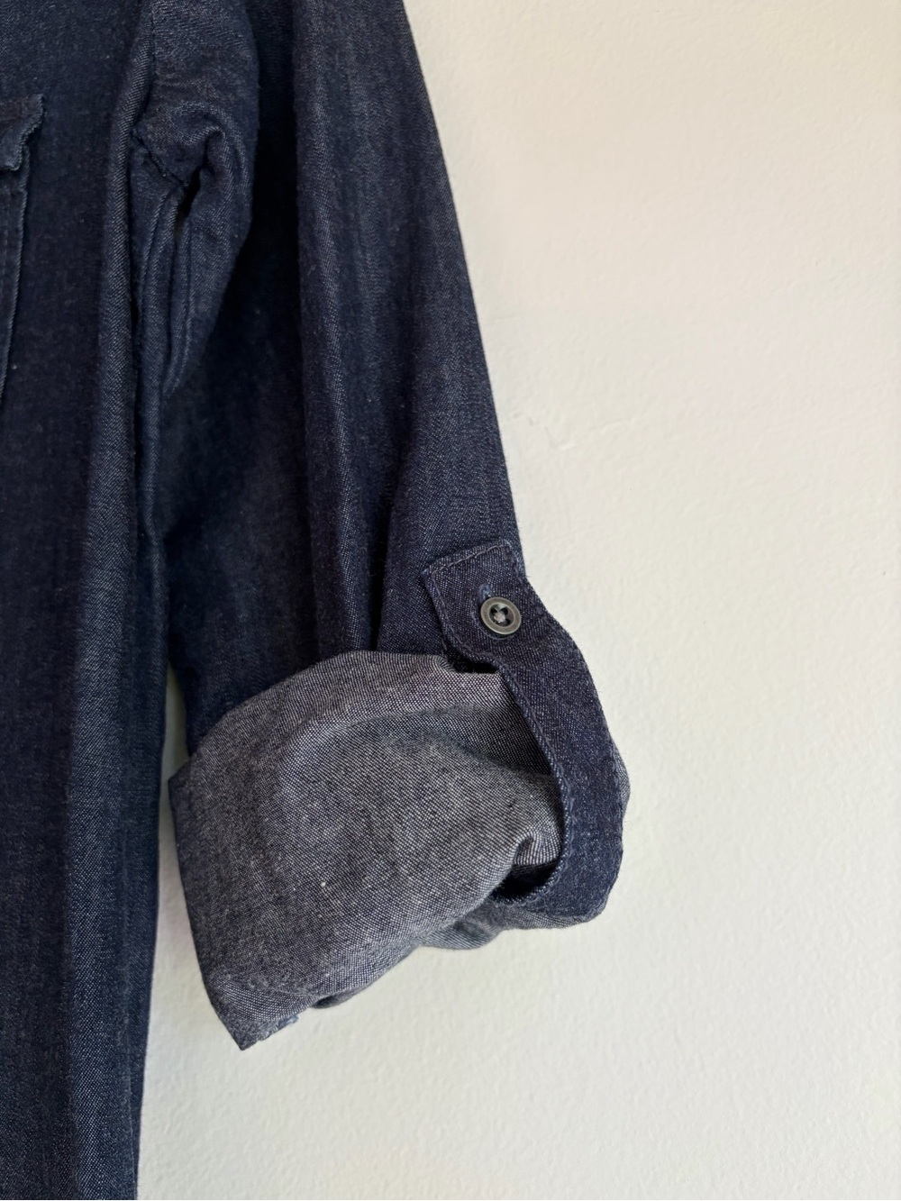Loft Cotton Silk Blend Roll Sleeve Denim Shirt Dress Size XS - Picture 2 of 7